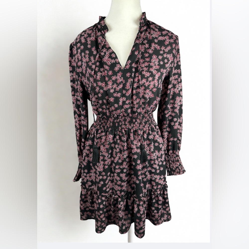 BB Dakota Black and Pink Floral Long Sleeve Dress Size S